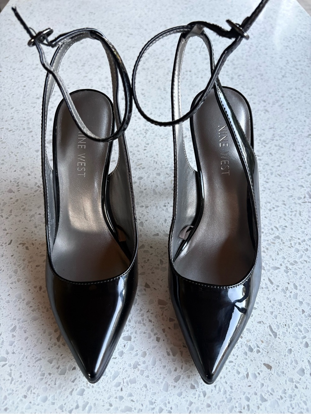 Nine West Black Patent Pointed Slingback Heels